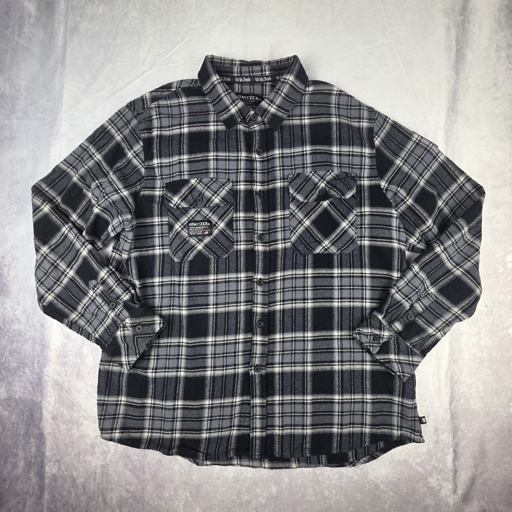 Howitzer Flannel Shirt Mens XL Black Gray Plaid‎ We The People Military Thick